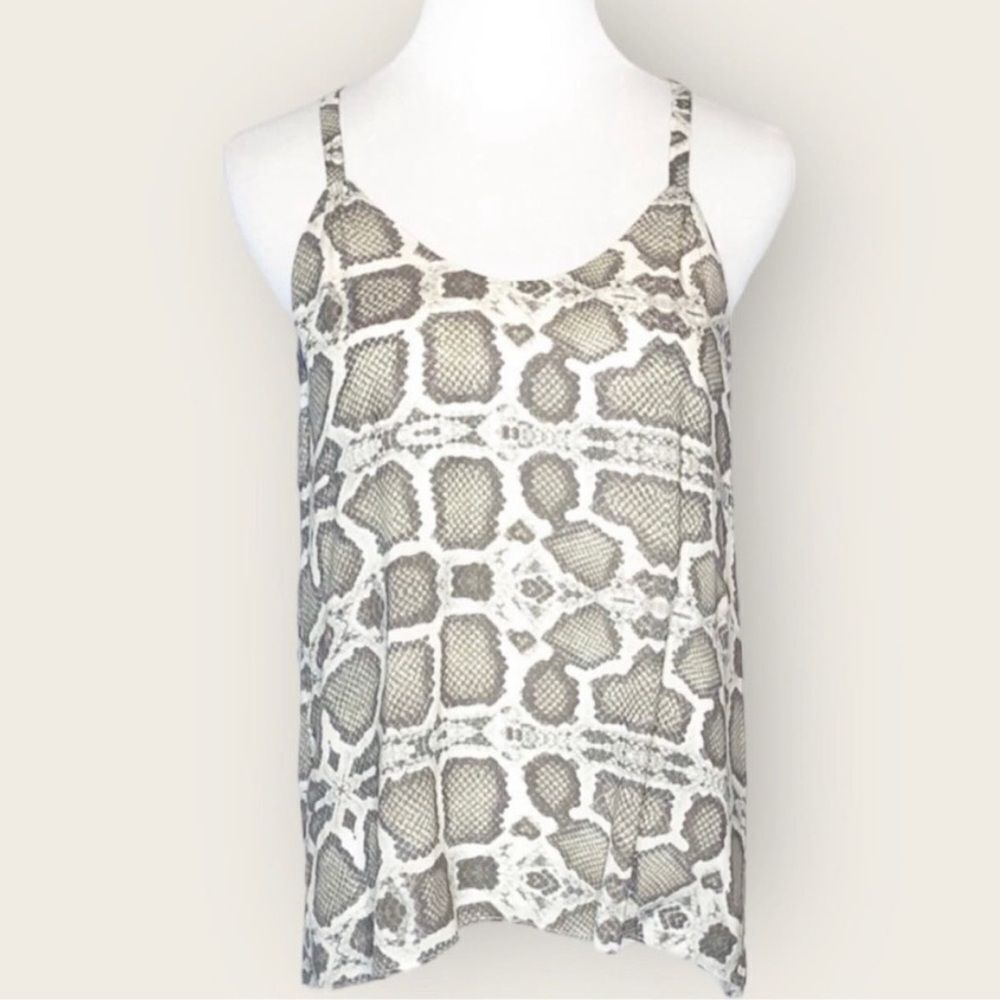 Alice + Olivia Silk Top | Small Gray Animal Snake Print A Line Flowy Scoop Neck